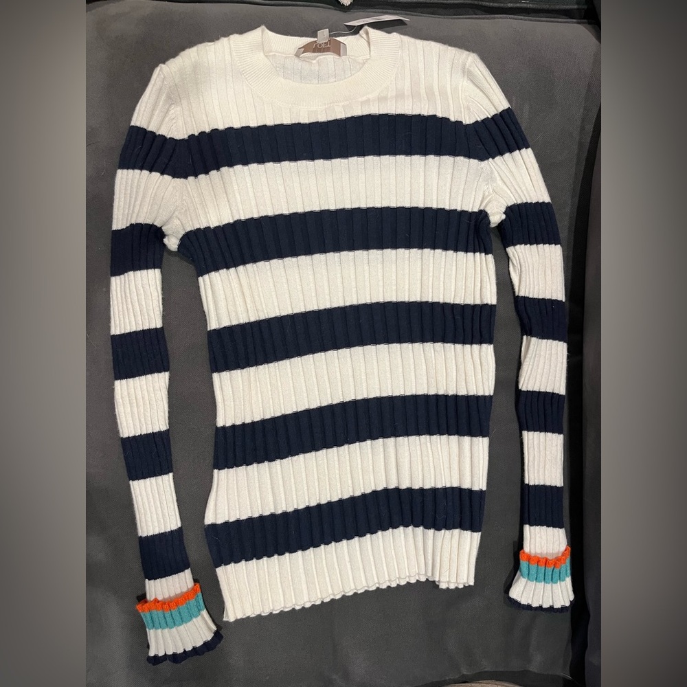 Striped Ribbed Ann Taylor Loft Sweater in Navy and White size Large NWT